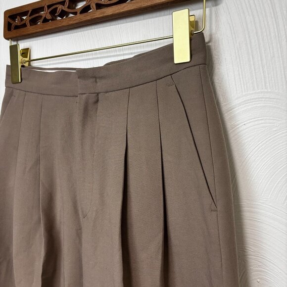 Another Dress Pants Beige Pleated Solid Straight Leg Relaxed Fit Wool Blend S - Picture 2 of 8